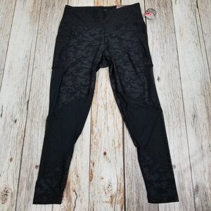 Bally Total Fitness High Rise Ankle Leggings Large Black Mesh Camo New